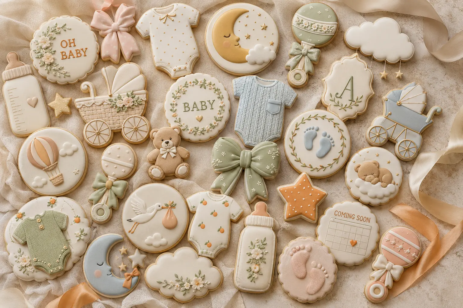 Large luxury collection of baby shower and baby announcement sugar cookies